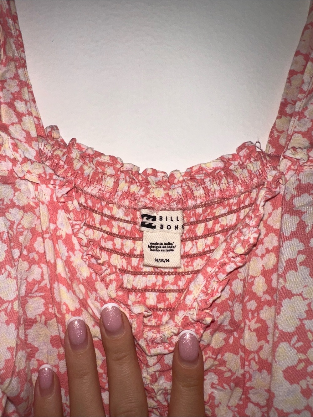 Billabong Coral Pink Floral Smocked Neck Midi Dress
